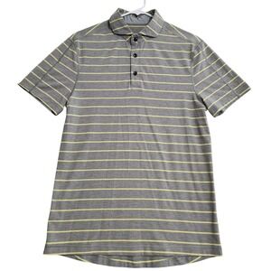 Lululemon Evolution Mens Striped Polo Shirt Medium Gray Lightweight Athletic